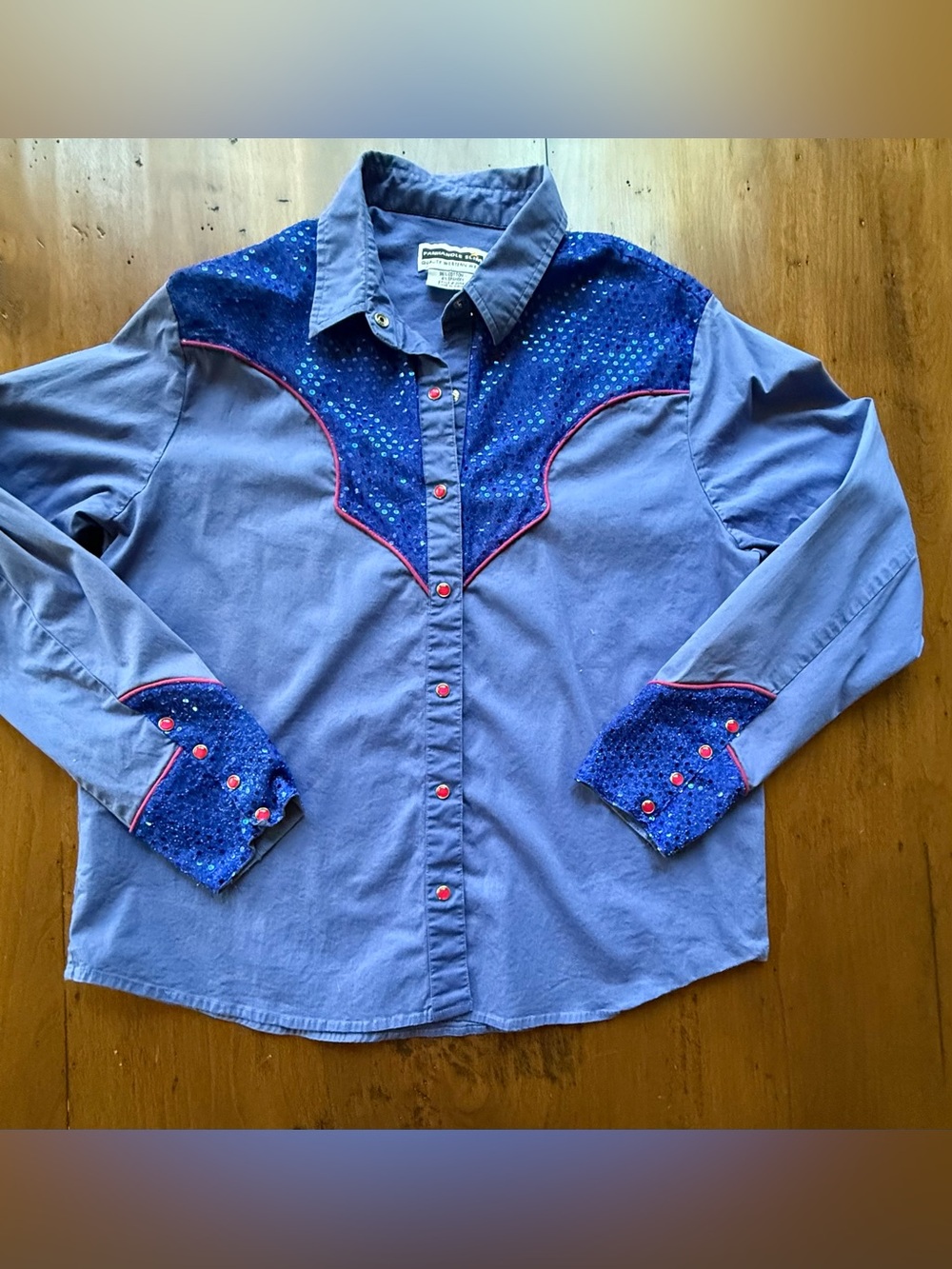 Western Rodeo Panhandle Slim Blue Long Sleeve with Pink Snaps